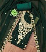Green embroidered georgette semi stitched churidar dress-materials
