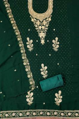 Green embroidered georgette churidar dress-materials 2