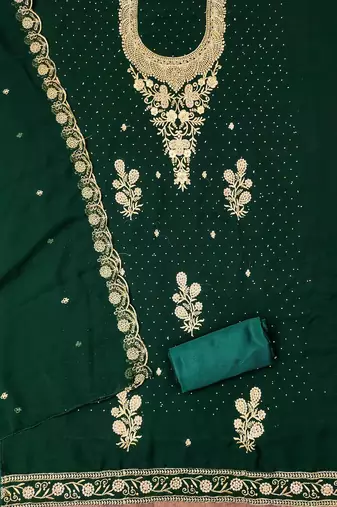 Green embroidered georgette churidar dress-materials