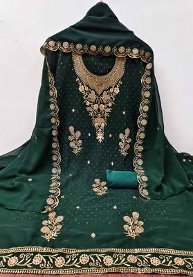 Green embroidered georgette churidar dress-materials 3
