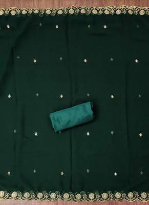 Green embroidered georgette churidar dress-materials 4
