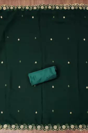 Green embroidered georgette churidar dress-materials