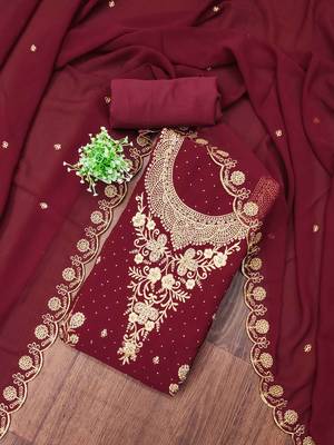Maroon embroidered georgette churidar dress-materials 1