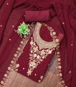 Maroon embroidered georgette semi stitched churidar dress-materials