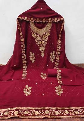 Maroon embroidered georgette churidar dress-materials 3