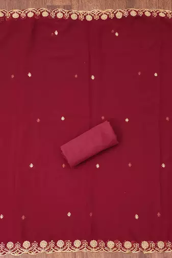 Maroon embroidered georgette churidar dress-materials