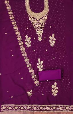 Purple embroidered georgette churidar dress-materials 2