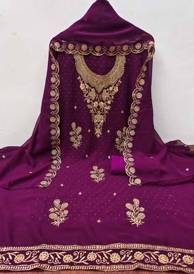 Purple embroidered georgette churidar dress-materials 3