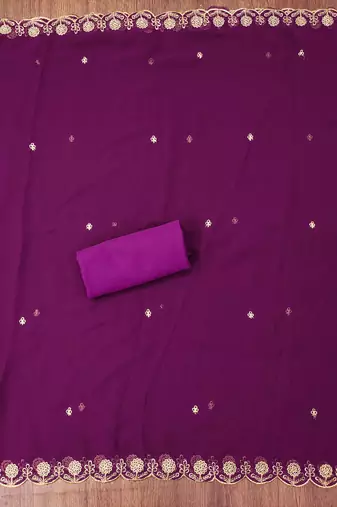 Purple embroidered georgette churidar dress-materials