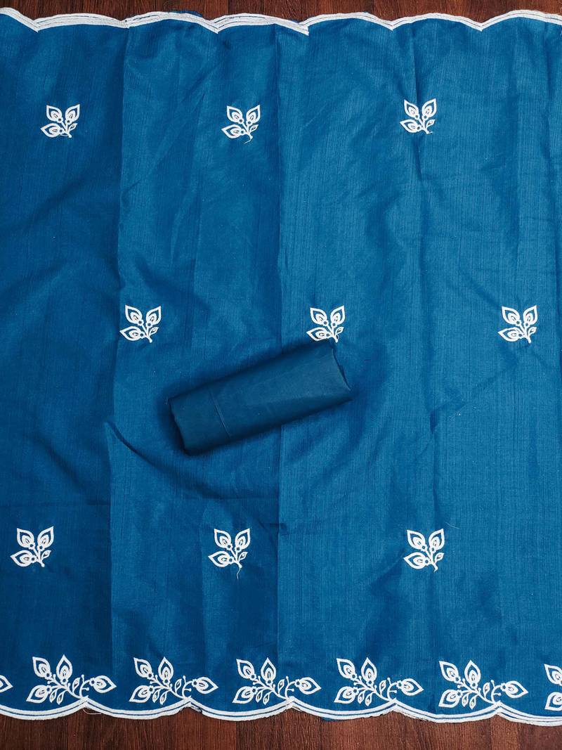 Blue embroidered cotton semi stitched churidar dress-materials
