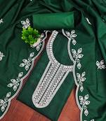 Green embroidered cotton semi stitched churidar dress-materials