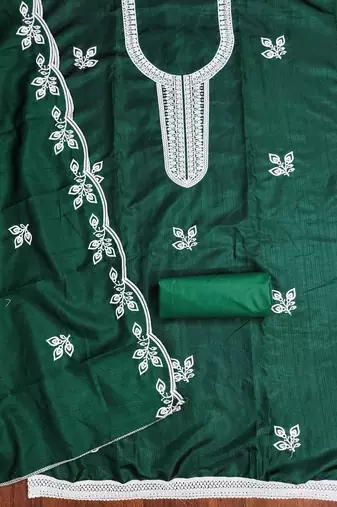 Green embroidered cotton churidar dress-materials