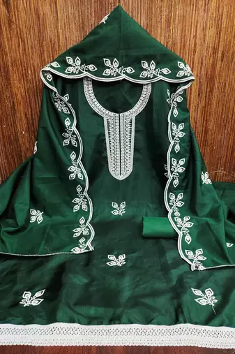 Green embroidered cotton churidar dress-materials