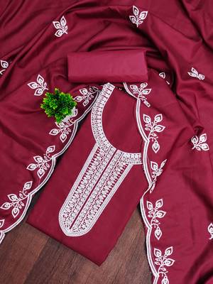 Maroon embroidered cotton churidar dress-materials 1