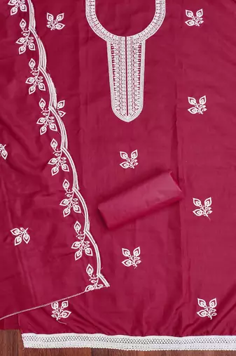 Maroon embroidered cotton churidar dress-materials
