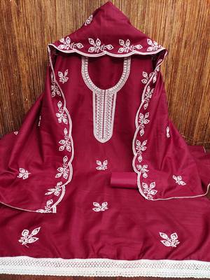 Maroon embroidered cotton churidar dress-materials 3