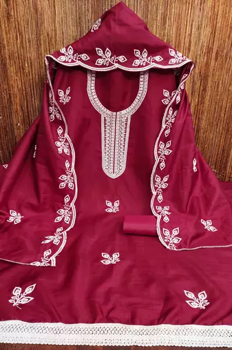Maroon embroidered cotton churidar dress-materials