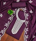 Purple embroidered cotton semi stitched churidar dress-materials