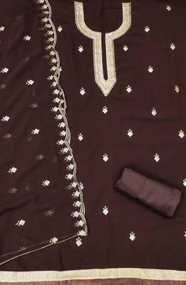 Brown sequins georgette churidar dress-materials 2