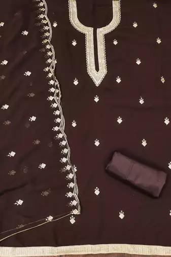 Brown sequins georgette churidar dress-materials