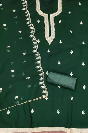 Green sequins georgette churidar dress-materials