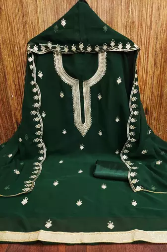 Green sequins georgette churidar dress-materials