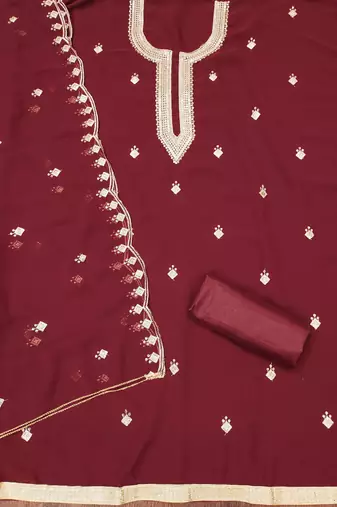 Maroon sequins georgette churidar dress-materials