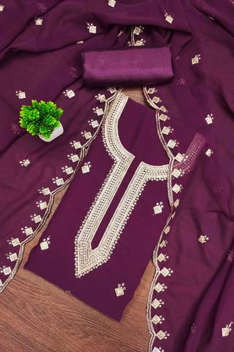Purple sequins georgette semi stitched churidar dress-materials