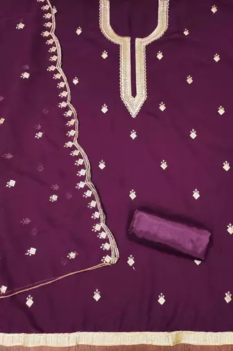 Purple sequins georgette churidar dress-materials