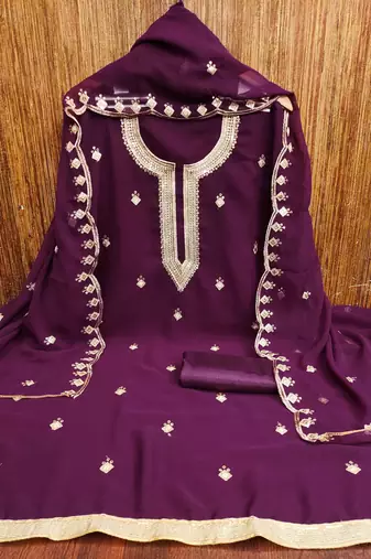 Purple sequins georgette churidar dress-materials