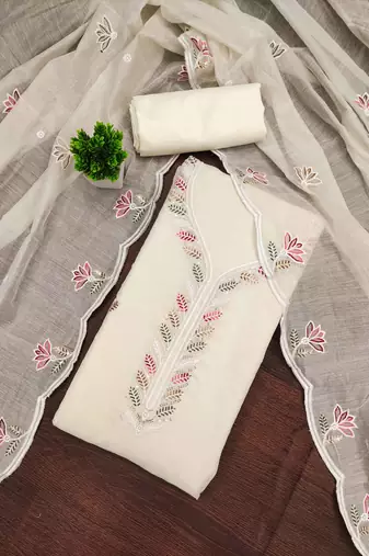 Beige sequins cotton semi stitched churidar dress-materials