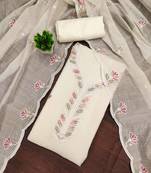 Beige sequins cotton semi stitched churidar dress-materials