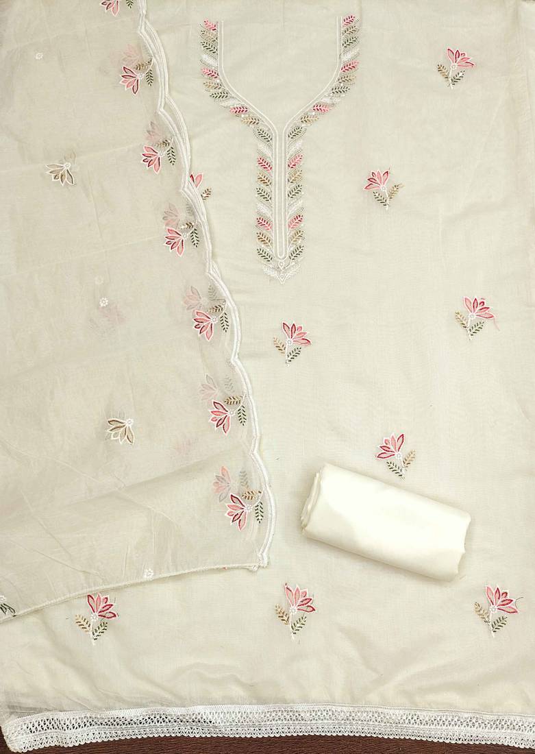 Beige sequins cotton semi stitched churidar dress-materials