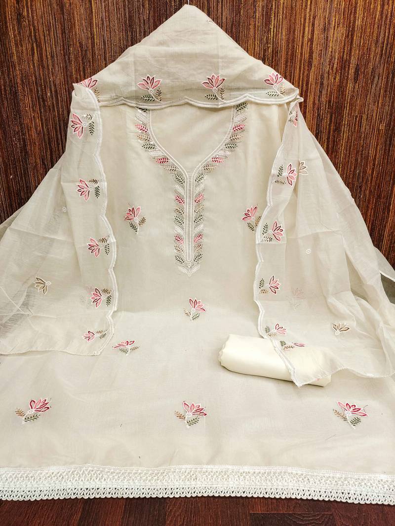 Beige sequins cotton semi stitched churidar dress-materials