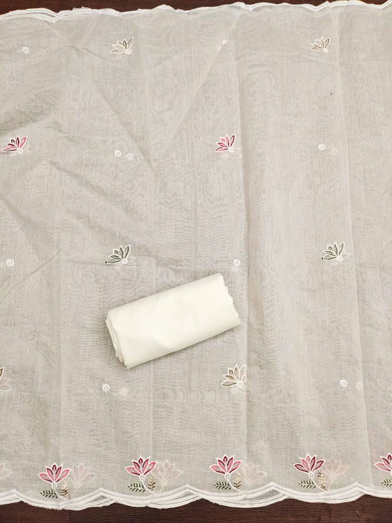 Beige sequins cotton semi stitched churidar dress-materials