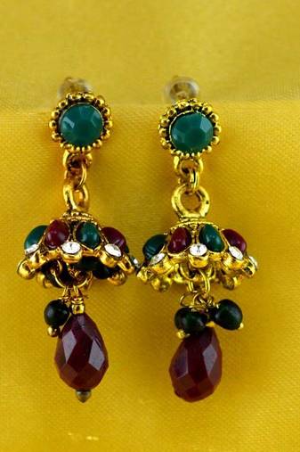 stone moti meenakari beads bali earing 