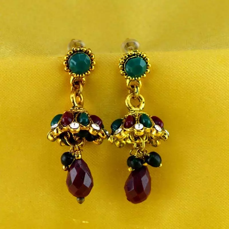 stone moti meenakari beads bali earing 