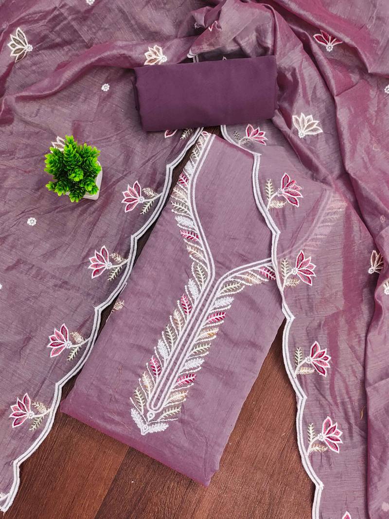Lavender sequins cotton semi stitched churidar dress-materials