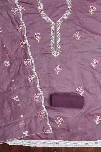 Lavender sequins cotton churidar dress-materials
