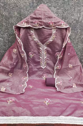 Lavender sequins cotton churidar dress-materials