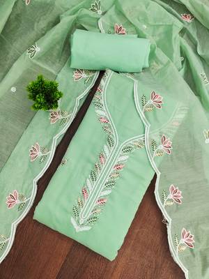 Light-green sequins cotton churidar dress-materials 1
