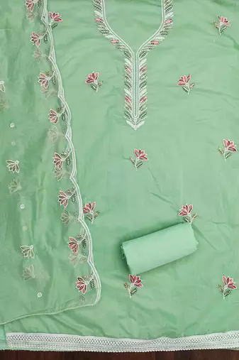 Light-green sequins cotton churidar dress-materials