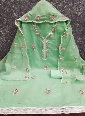 Light-green sequins cotton churidar dress-materials 3