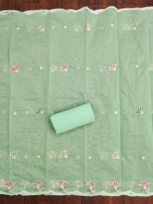 Light-green sequins cotton churidar dress-materials 4