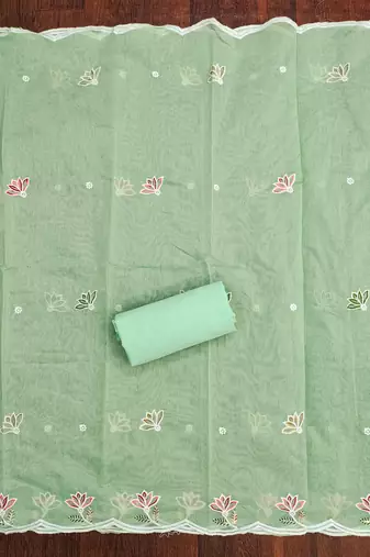 Light-green sequins cotton churidar dress-materials
