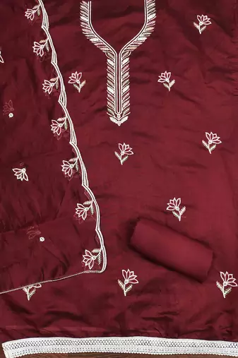 Maroon sequins cotton churidar dress-materials