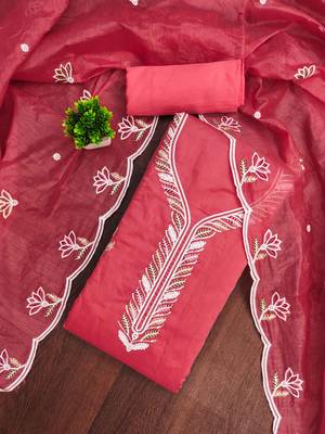 Pink sequins cotton churidar dress-materials 1