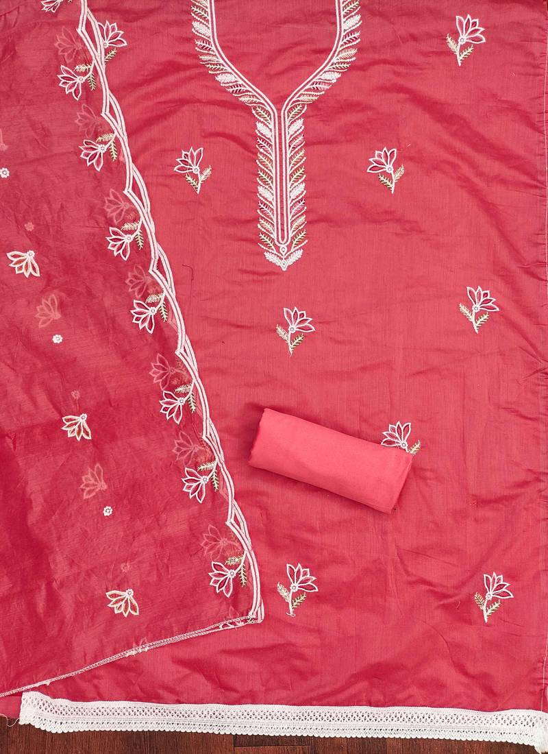 Pink sequins cotton semi stitched churidar dress-materials