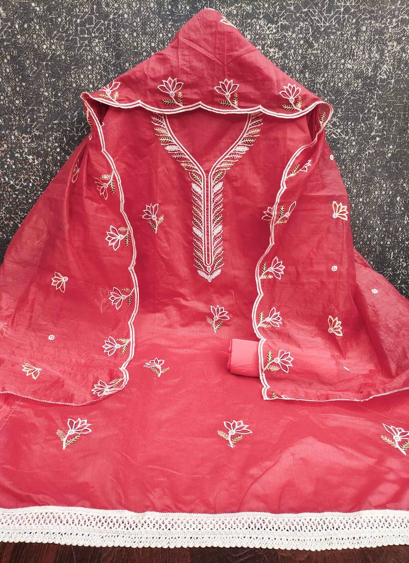 Pink sequins cotton semi stitched churidar dress-materials