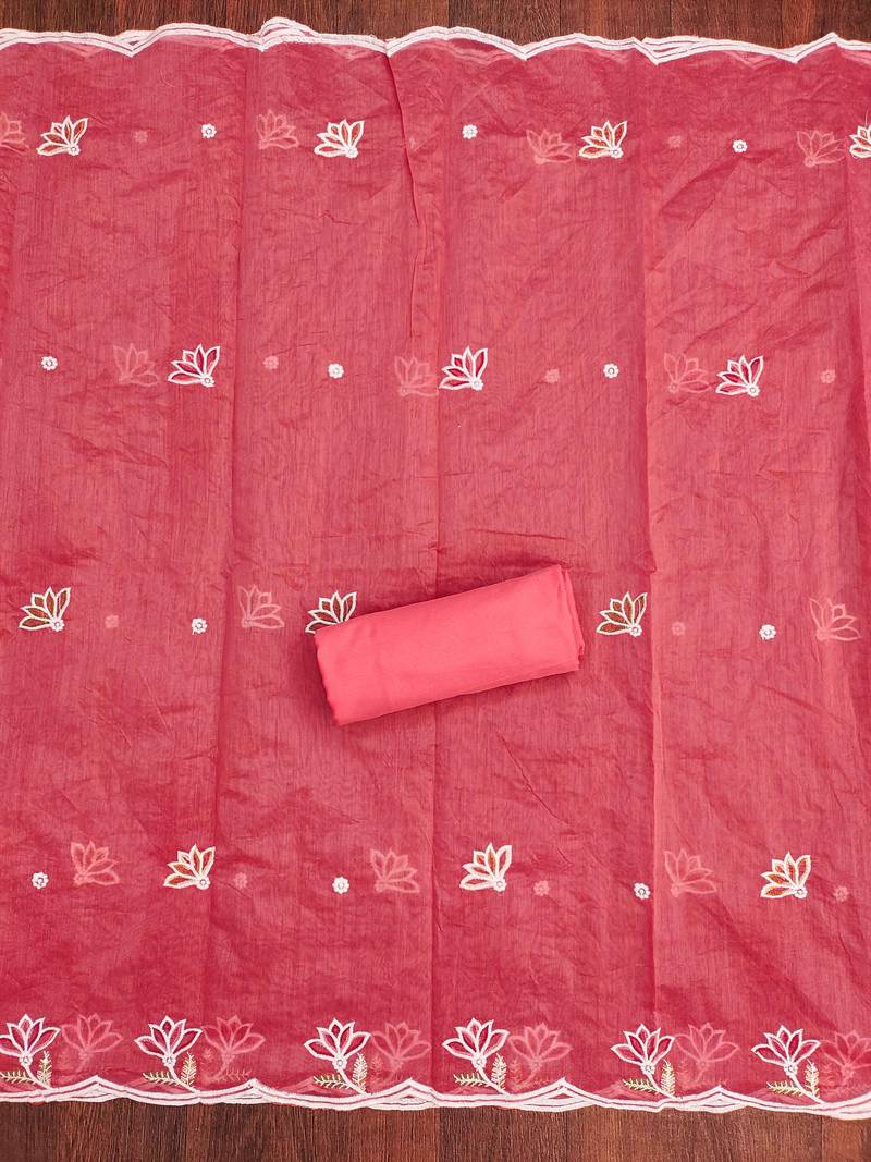 Pink sequins cotton semi stitched churidar dress-materials